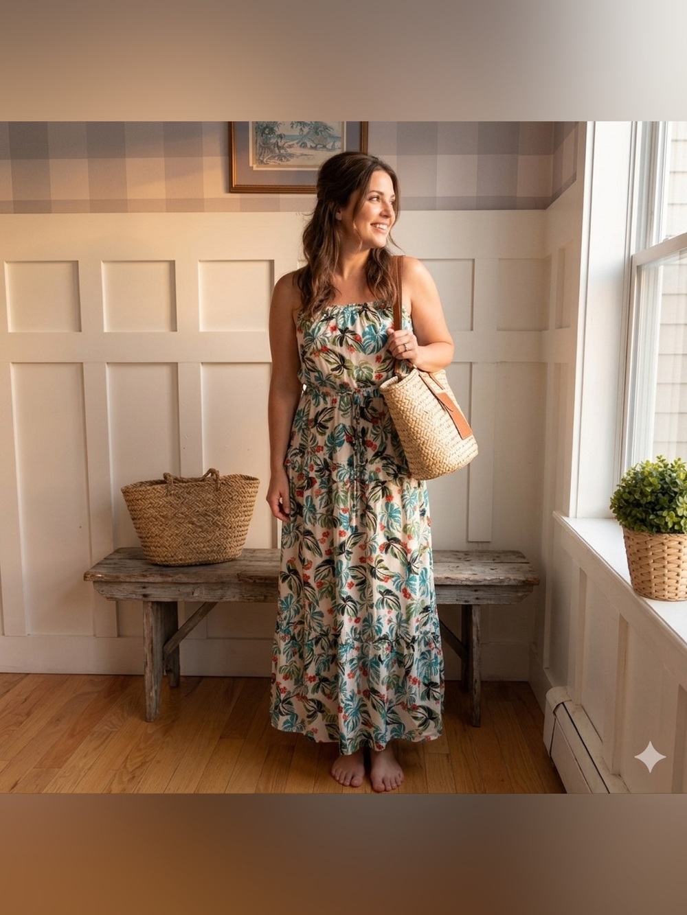 Anthropologie Lost + Wander Tropical Print Maxi Dress Size Small Summer Boho